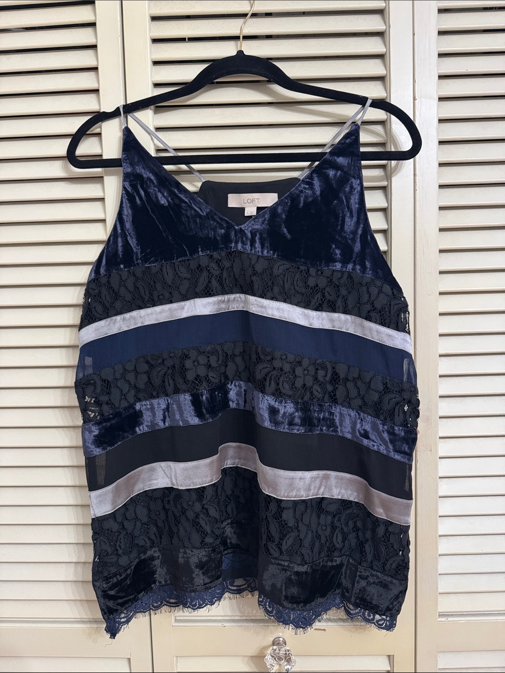 LOFT Navy Velvet & Lace Striped Cami